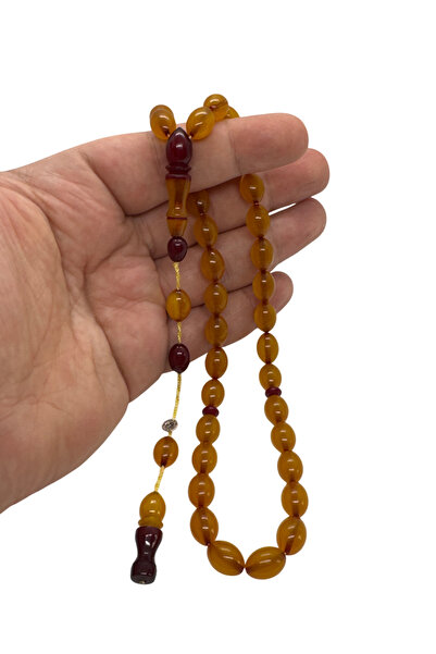 EnazStore مسبحة من العنبر الناري باللون الأصفر مع توقيع الفارس