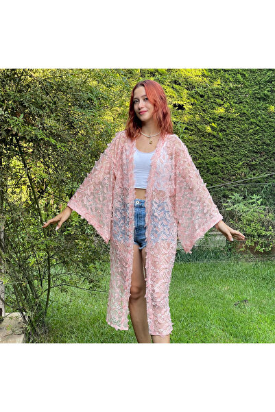 LİLA MARE Tül Dantel Handmade Beachwear Yazlık Kimono Standart Bedenlere (36-...
