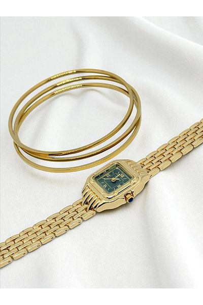 MAC CENTER Model Gold Color Steel Cord Women's Wristwatch and Combination Bracelet Set - Watch - Bracelet