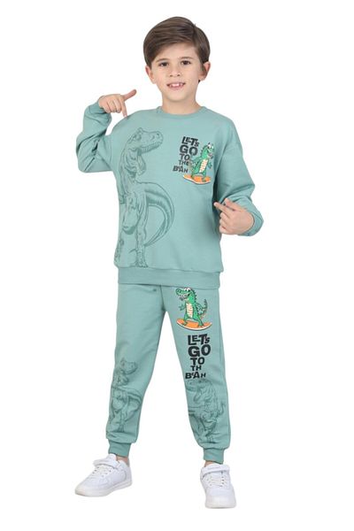 ERDEM KIDS Boys' Dinosaur Printed Pajamas Set Two-Thread Tracksuit Set Dual Set