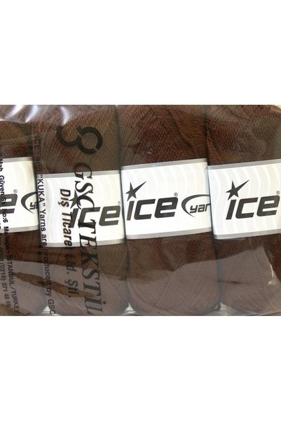 Ice yarns 4x100 جرام. خيوط دورة أكريليك بنية اللون للشتاء، خيوط مسطحة، 100% أكريليك