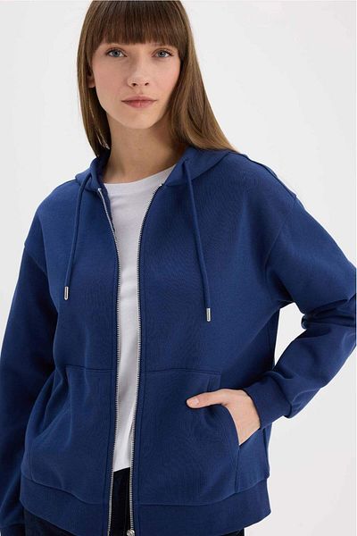 DeFacto Relax Fit Hooded Basic Plain Thick Zippered Sweatshirt E8671Ax25Sp