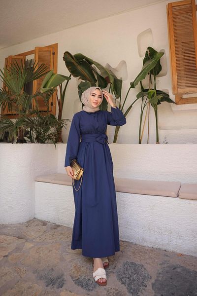 Nergis Neva Butik Front Cross Waist Hijab Dress