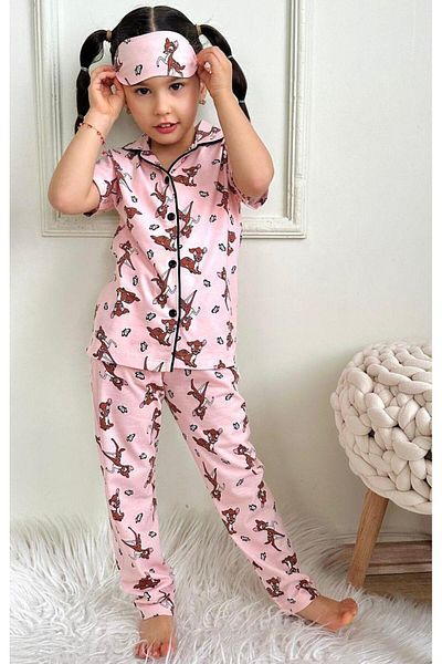 LİLLYPİCCA Girl's Gazelle Patterned Buttoned Pajama Set