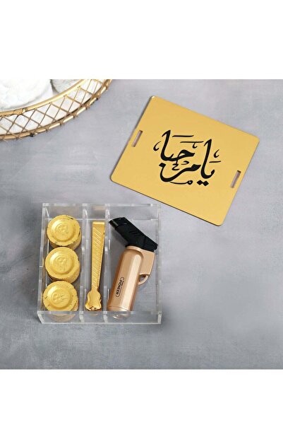 Story of candle صندوق شفاف يحتوي على فحم وو لاعة وملقاط بغطاء محفور عليه "يامرحبا"