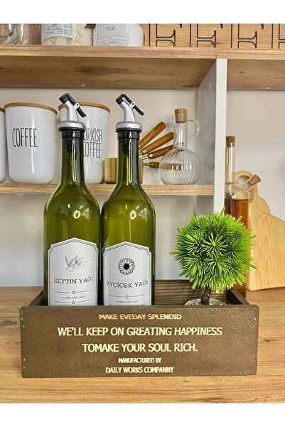 MODA OZY Copy - Amber 2-Piece 750 ml Olive Oil Liquid Oil Bottle Oil Pot Oil Pot with Wooden Stand