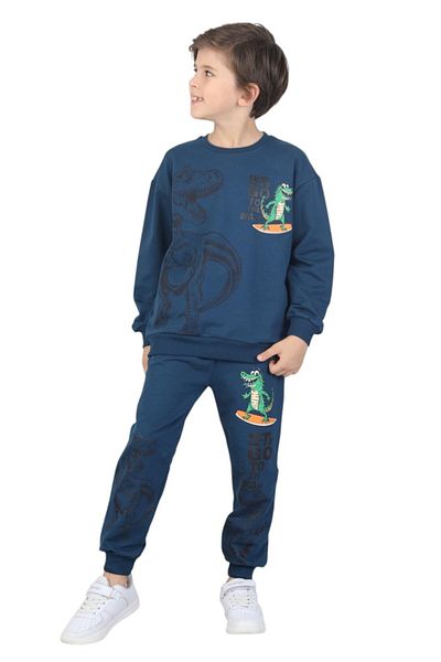 ERDEM KIDS Boys' Dinosaur Printed Pajamas Set Two-Thread Tracksuit Set Dual Set
