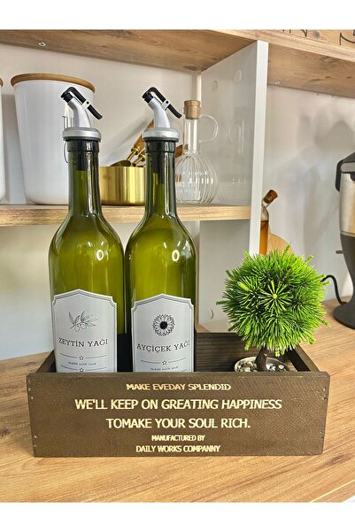 MODA OZY Copy - Amber 2-Piece 750 ml Olive Oil Liquid Oil Bottle Oil Pot Oil Pot with Wooden Stand