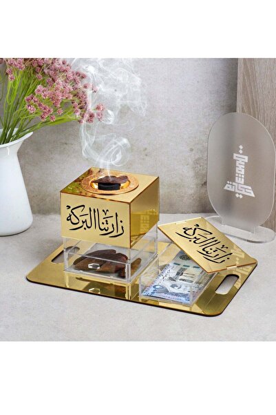 Story of candle مبخرة مع صندوق تخزين وصينية "زارتنا البركة" مصنوعة من الأكريليك اللامع