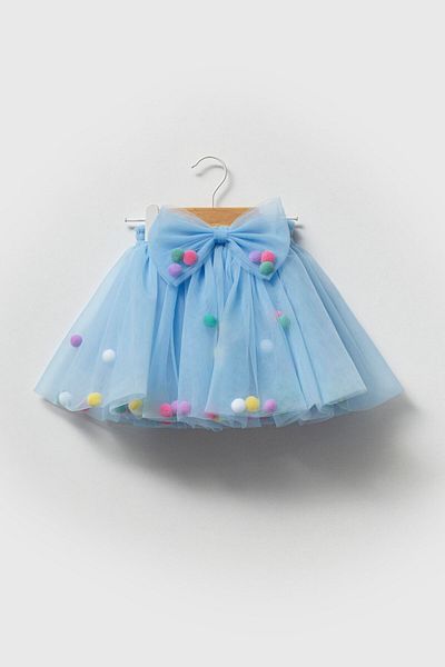 Magu Girl's Blue Pompom Tutu Skirt