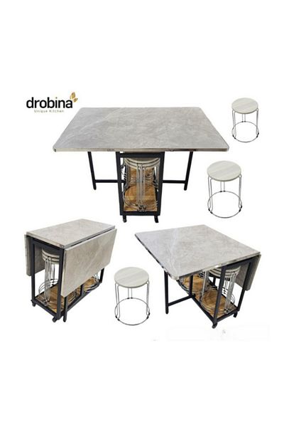 drobina Dropina folding dining table with 6 chairs, gray