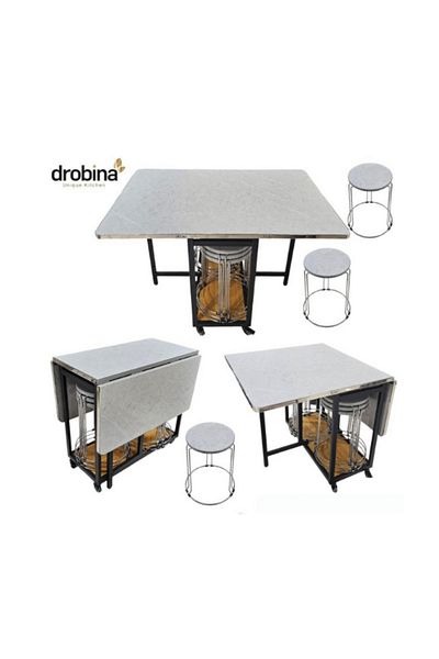 drobina Dropina folding dining table with 6 chairs, gray