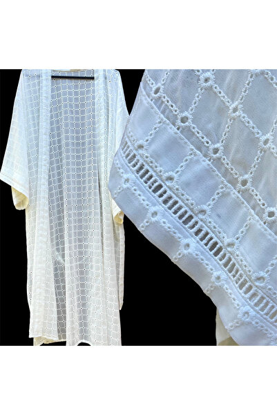 LİLA MARE Handmade Beachwear Yazlık Fisto Kumaşlı Nakışlı Kimono Standart Bed...