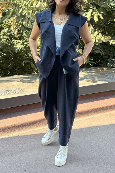 Suziş Women's Linen Suit with Waist Tie Vest Cr4003