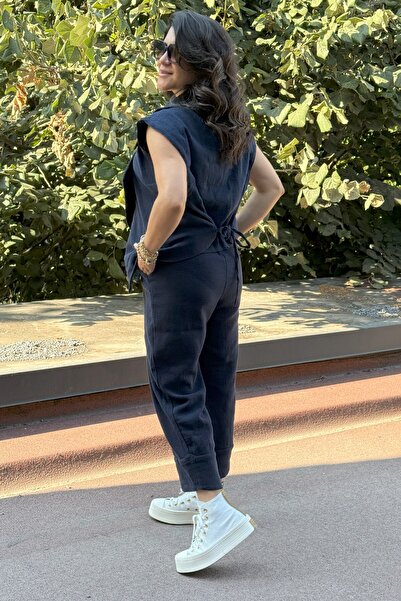 Suziş Women's Linen Suit with Waist Tie Vest Cr4003