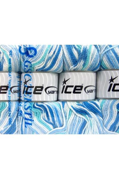 Ice yarns (4 قطع 100 جرام) مجموعة من 4 قطع من الأكريليك للأطفال المفضلة باللون الأبيض والأزرق