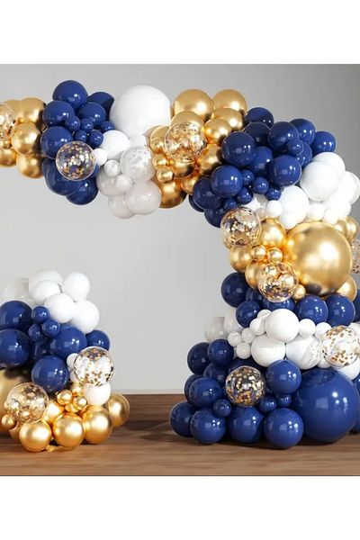 Çemrek Süs Parti Night Mavisi Navy Blue Gold Chrome White Transparent Sequin Balloon Chain Set of 100