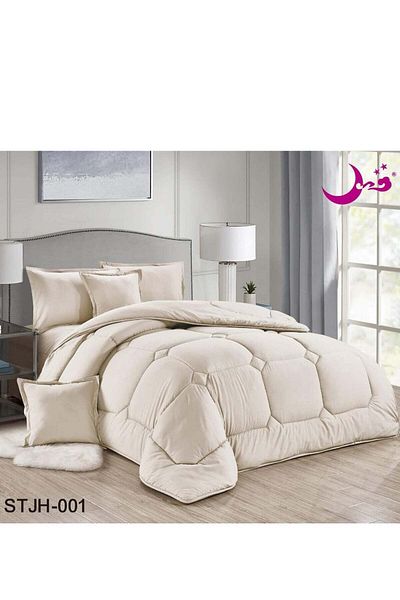 Generic طقم لحاف مزدوج من مون - مقاس كينج ومريح، ناعم، مكون من 6 قطع سادة
