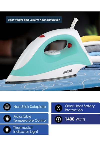 Sanford Sanford 1400W Dry Iron - Tefal Non-Stick Soleplate, Thermostatic Control, Lightweight