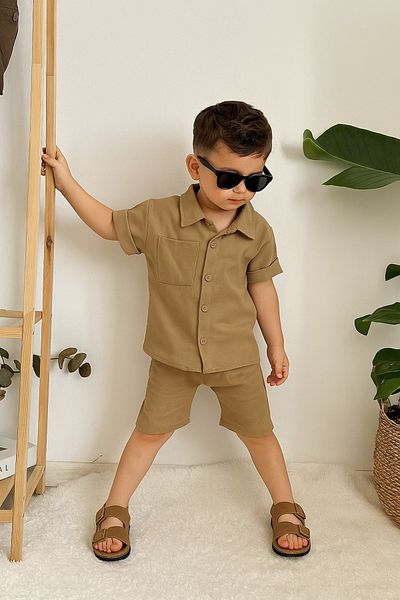 Yalçınoğlu Kids Boy's Summer Stylish Suit Flexible Fabric I - Short Sleeve Shirt + Shorts 2-Piece Combination (Cotton Fabric)
