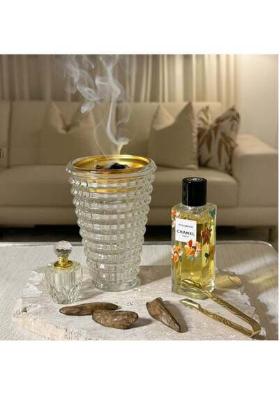 Generic Crystal Finished Madkhan Bakhoor with Incense Burner Clear 15cm