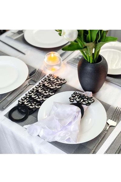 Story of candle 6 Napkin Holders And Table Covers With 'health And Wellness' Phrase - Black