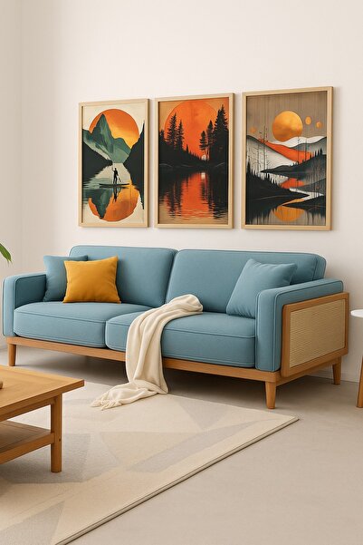 Ahşap Aksesuar Ahşap Çerçeveli İnsan ve Doğa 3’lü Tablo