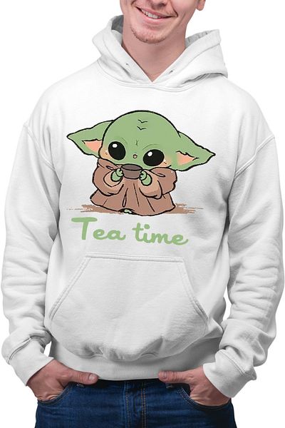 OEM Baby Yoda Tea Time Drink Coffee Men's Hoodie