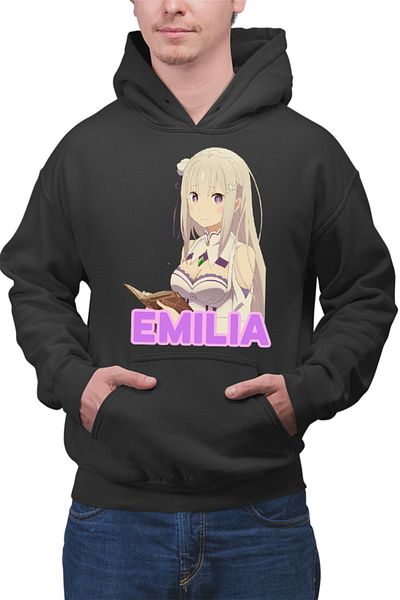 OEM Men's Hoodie Re Zero Emilia Cat Magical Princess Kind Wizard Time