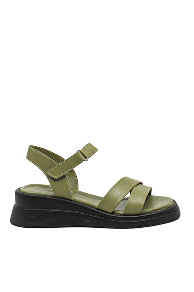 Anna Women's Casual Sandals Viotti Green, Leather, with Double Straps GOR 242