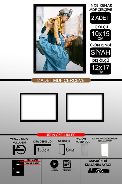 yhfoto 2 komada okvira 10x15 - tanki letvičasti okvir - crni okvir - okvir de...