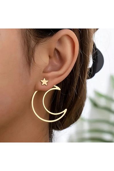 Atılgan Grp Moon and Star Long Gold Earrings