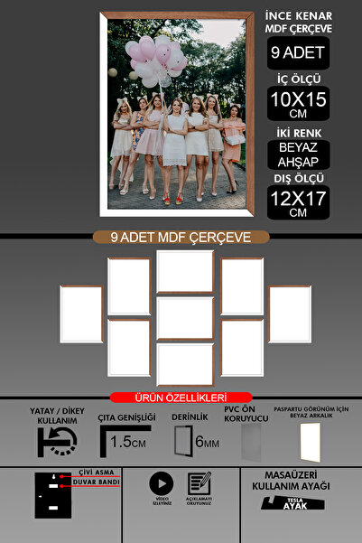 yhfoto 9 komada okvira 10x15 - tanki letvičasti okvir - 2 boje belo drvo - 6m...