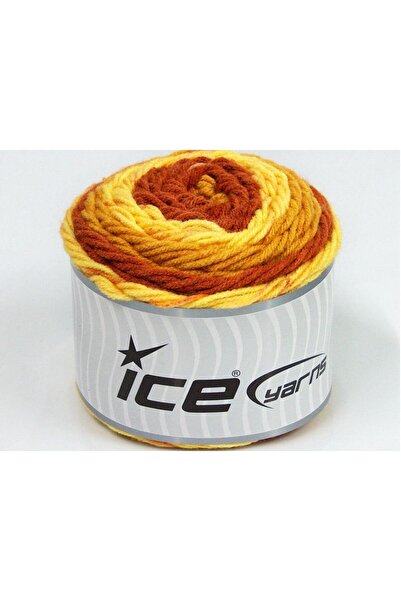 Ice yarns 2×140 جرام. خيوط أكريليك بنية، صفراء، ذهبية شتوية، خيوط مسطحة، نمط ...