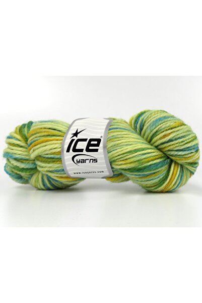 Ice yarns 3x100 جرام. صوف عضوي سميك مصبوغ يدويًا بألوان الفيروز والذهبي والأخ...