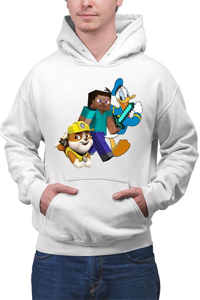 OEM Men's Hoodie Minecraft Paw Power Donald Duck Steve Gameplay