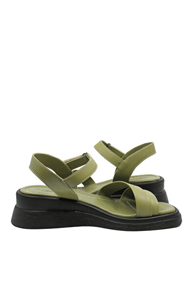Anna Women's Casual Sandals Viotti Green, Leather, with Double Straps GOR 242