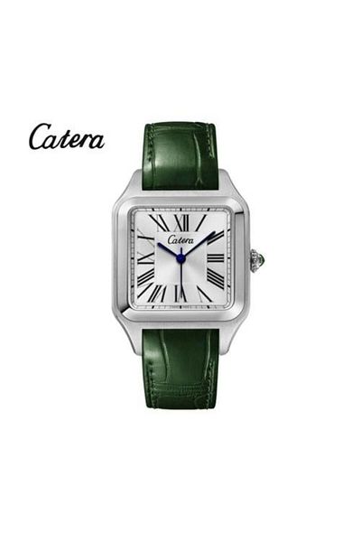 catera Men's watch, olive leather, silver frame, white dial