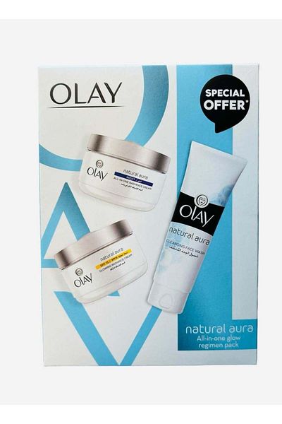 OLAY صندوق الجمال الطبيعي من أورا: غسول للوجه ١٠٠ غرام + كريم نهاري ٥٠ غرام + كريم ليلي ٥٠ غرام