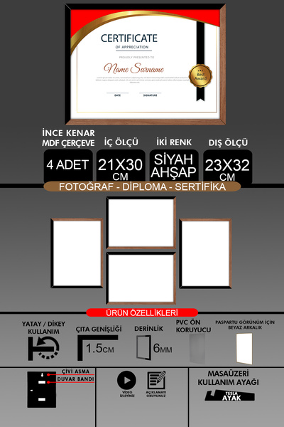 yhfoto 4 komada okvira 21x30 - tanki letvičasti A4 okvir - 2 boje drvo crna -...