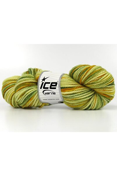 Ice yarns 3x100 جرام. صوف عضوي سميك مصبوغ يدويًا بألوان ذهبية ودرجات خضراء فا...
