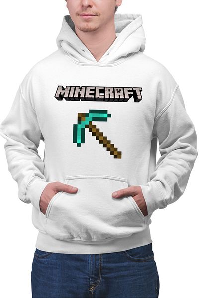 OEM Men's Hoodie Minecraft Logo Stone Pickaxe Open World Pixels