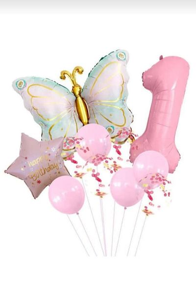 Laviyosa Pink Retro Butterfly Age Foil Pink Star Birthday Party Set Ornament