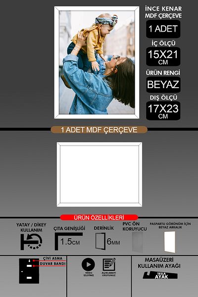 yhfoto 1 Buc 15x21 Cadru - Cadru A5 cu șipci subțiri - Cadru alb - 6mm - Ramă foto
