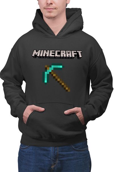 OEM Men's Hoodie Minecraft Logo Stone Pickaxe Open World Pixels
