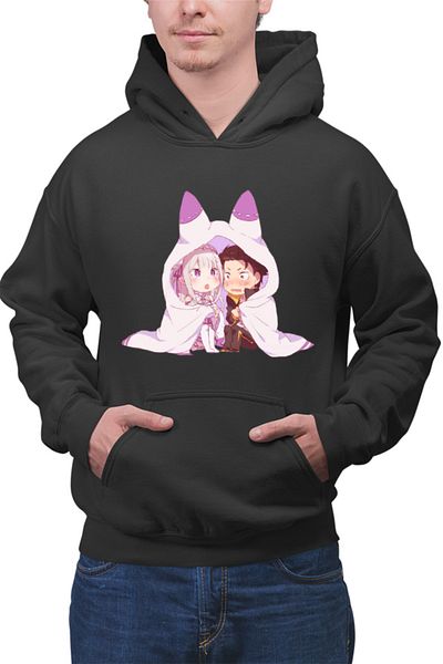 OEM Men's Hoodie Re Zero Subaru Emilia Best Waifu Magic Another World