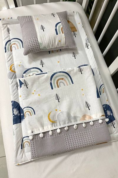 Masallar Diyarı Gray/Blue Cloudy Patterned 3-Piece Blanket Set