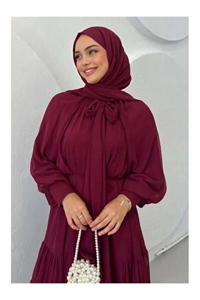 Modamorfo Φόρεμα σιφόν με λεπτομέρεια με κασκόλ στο γιακά - Μπορντό