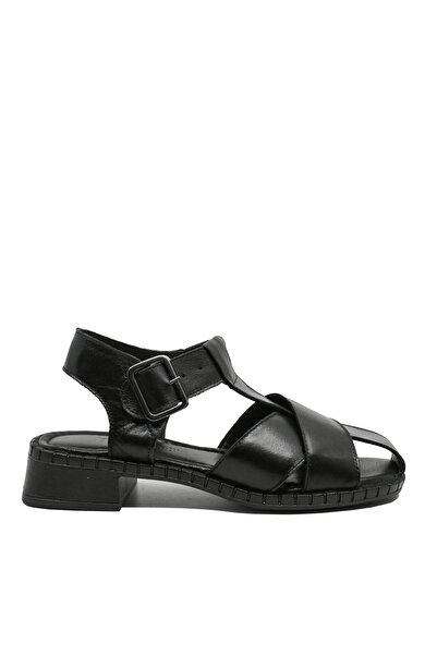 Anna Women's Sandals Viotti with Wide Straps, Black, Genuine Leather