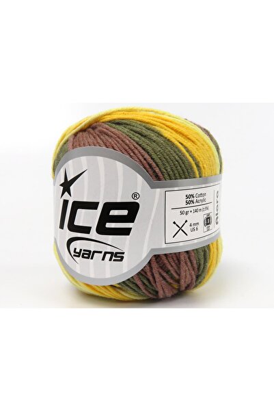 Ice yarns 8x50 جرام. خيوط صيفية من القطن، أكريليك بني، كاكي، ألوان صفراء، من ...